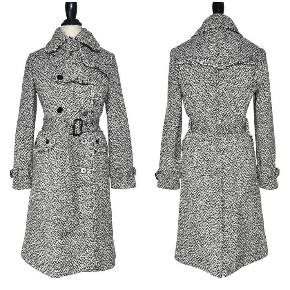 Banana Republic | Women | Vtg Tweed Herringbone Wool Blend Trench Coat | Small - Picture 1 of 16